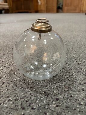 Etched Clear Glass Bauble Ornament with Brass Top